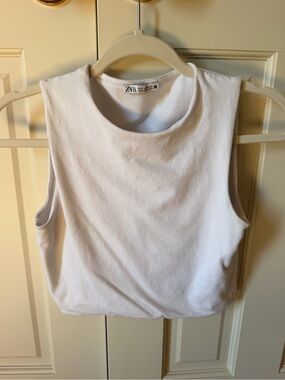 Zara White Sleeveless Crop Top Tank
